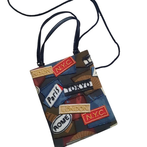 Vintage Beaded Purse World Traveler NYC Paris Rome Tokyo London - Picture 10 of 11